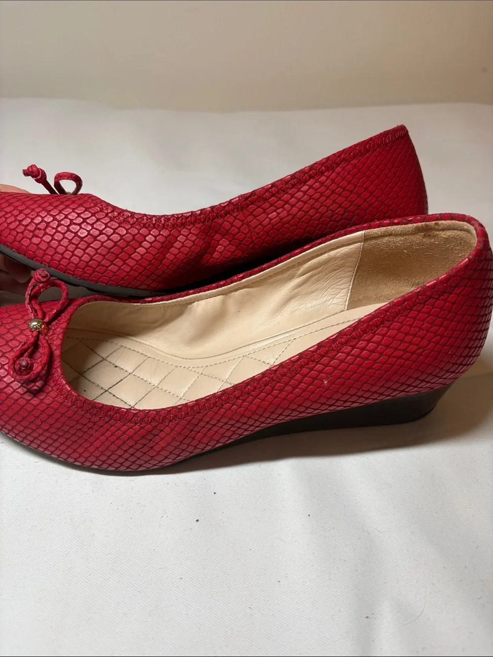 Cole Haan Red Textured Leather Wedge Flat Size 8